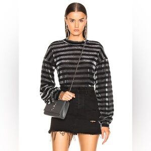 RTA Lurex Magnus Metallic Striped Black Gold Long Sleeve Sweater Top Small
